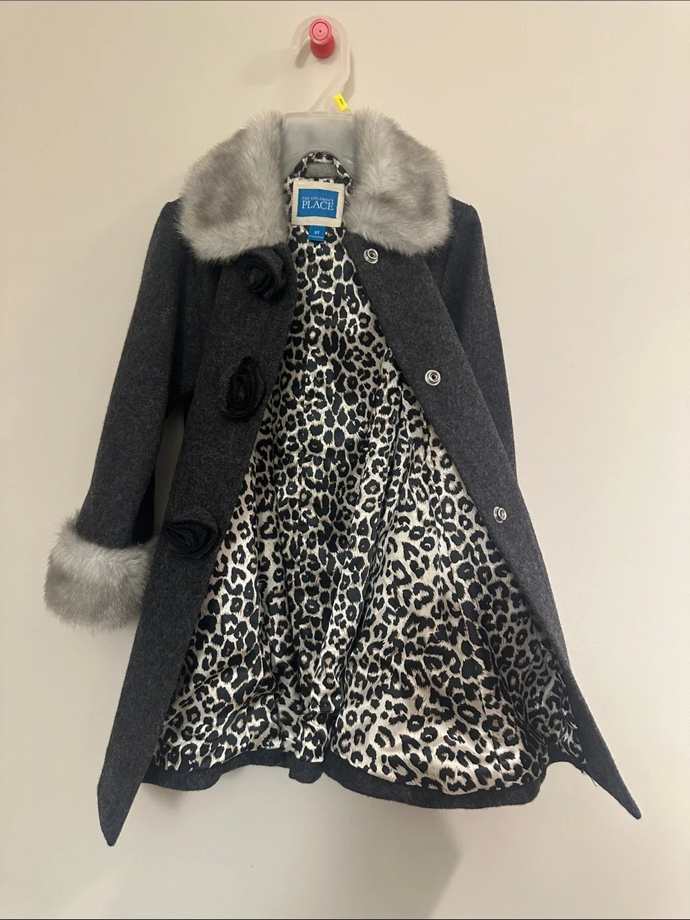 The Children's Place Dark Gray Girls' Wool-Blend Pea Coat with Faux-Fur Trim